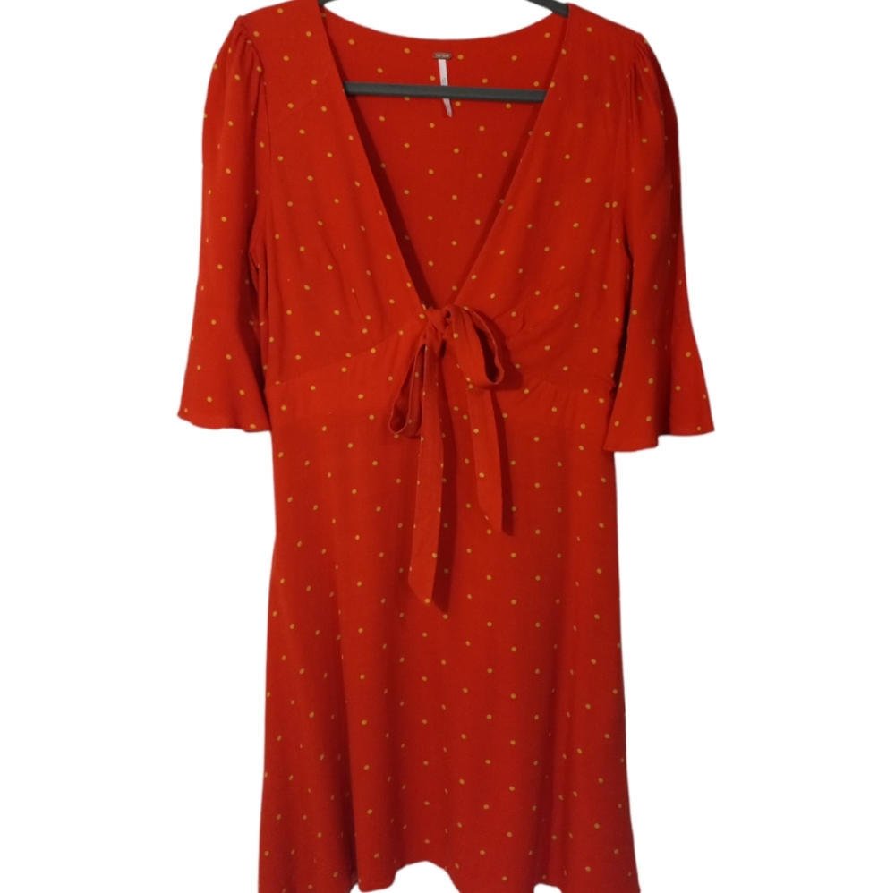 FREE PEOPLE Orange W/Gold Dots All Yours Mini Dress SZ 6
